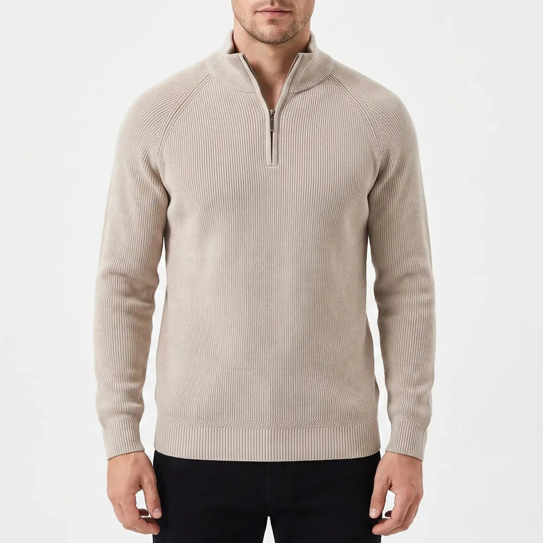 Men's Quarter-Zip Winter Sweater Cotton Knit Stand Collar Pullover Oxford and Hill