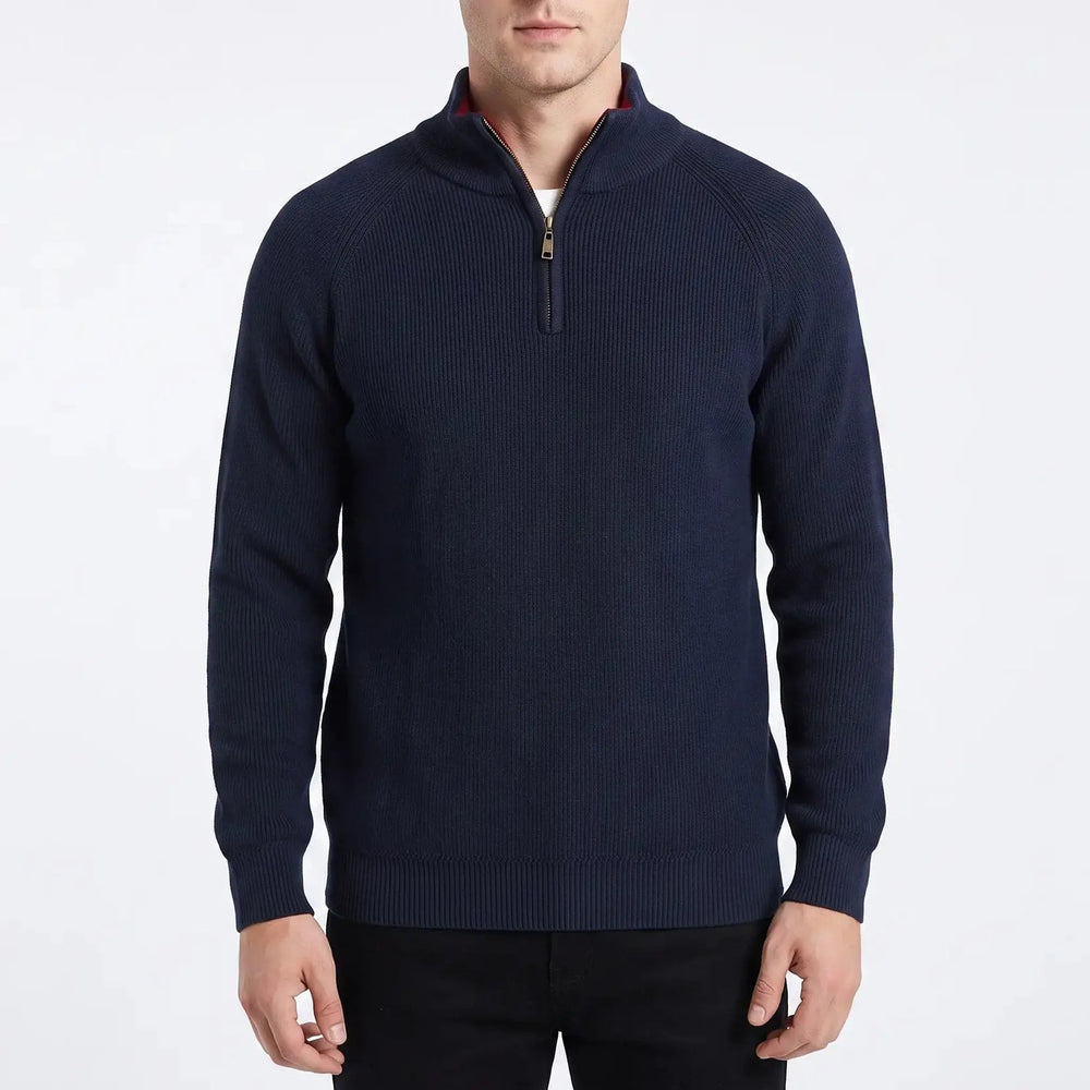Men's Quarter-Zip Winter Sweater Cotton Knit Stand Collar Pullover Oxford and Hill