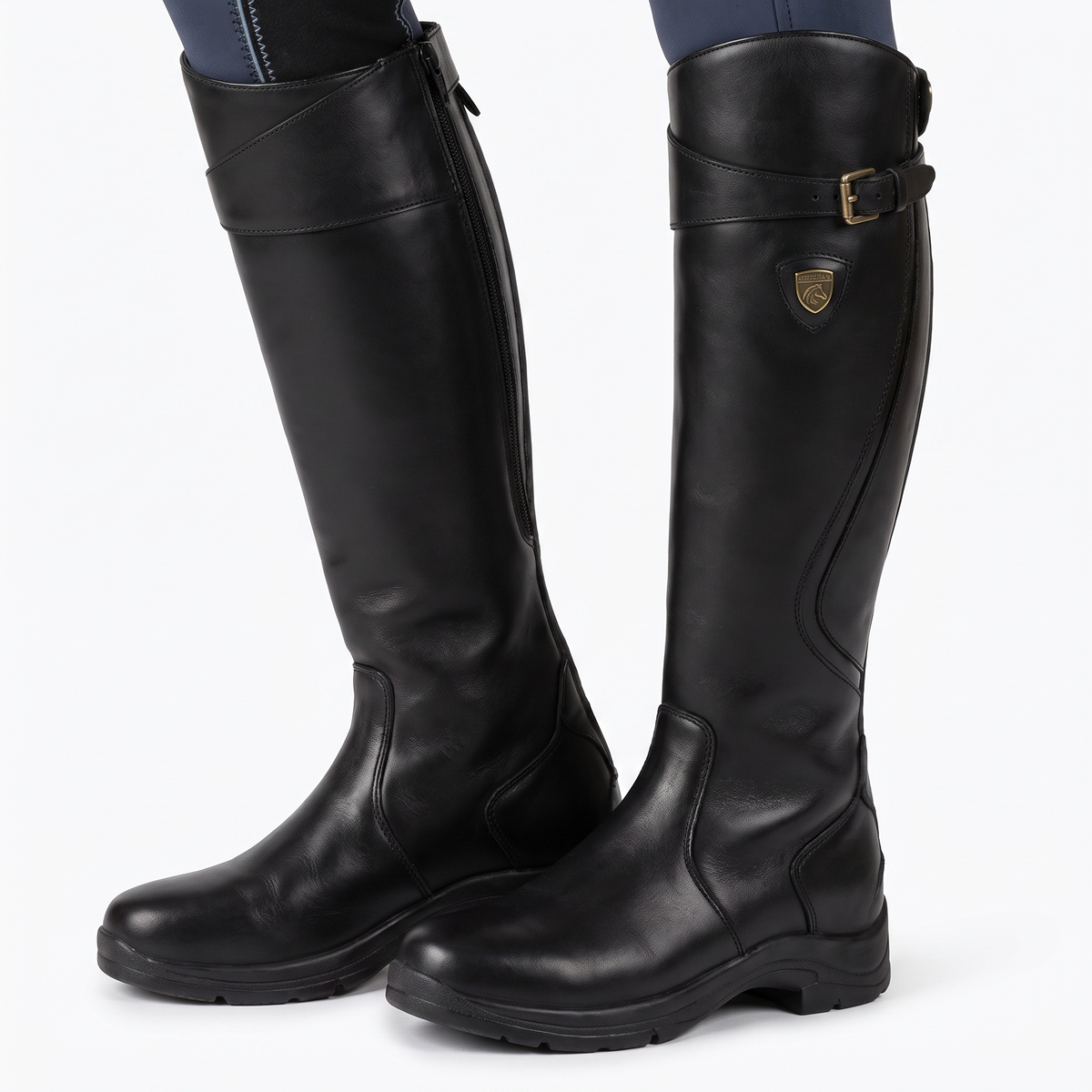 Women's Leather Riding Knee-High Buckle Strap Equestrian Winter Boots