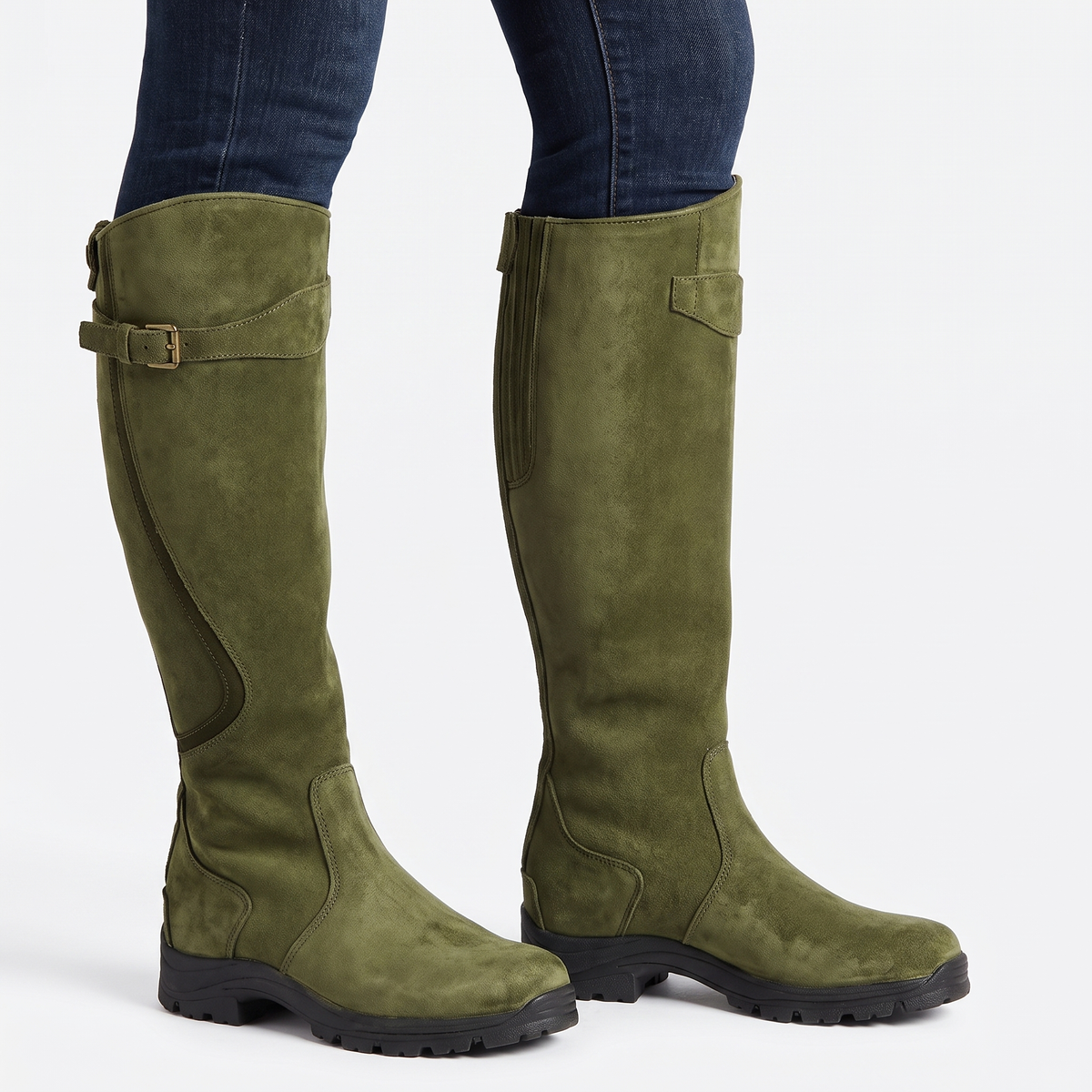 Women's Leather Riding Knee-High Buckle Strap Equestrian Winter Boots