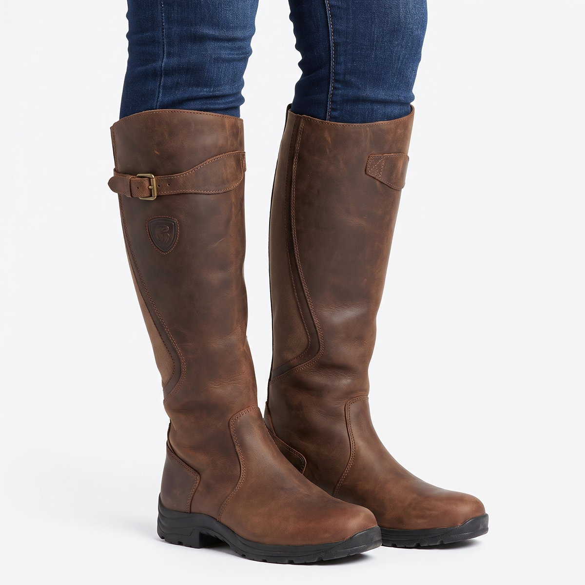 Women's Leather Riding Knee-High Buckle Strap Equestrian Winter Boots