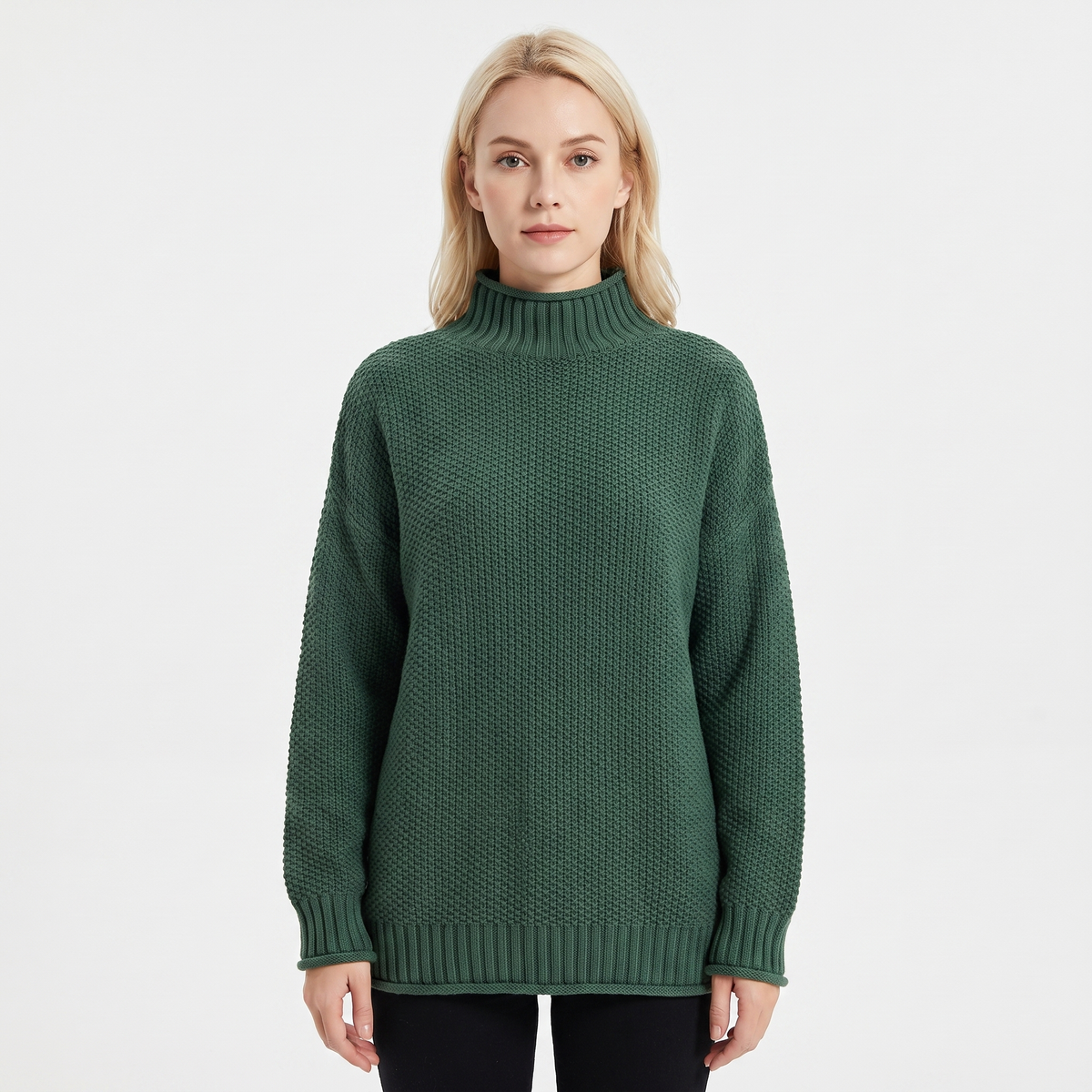 Women's Textured Knit Winter Sweater Oversized Mock-Neck Pullover