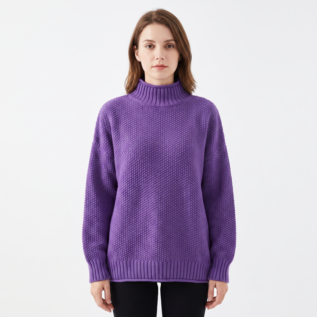 Women's Textured Knit Winter Sweater Oversized Mock-Neck Pullover
