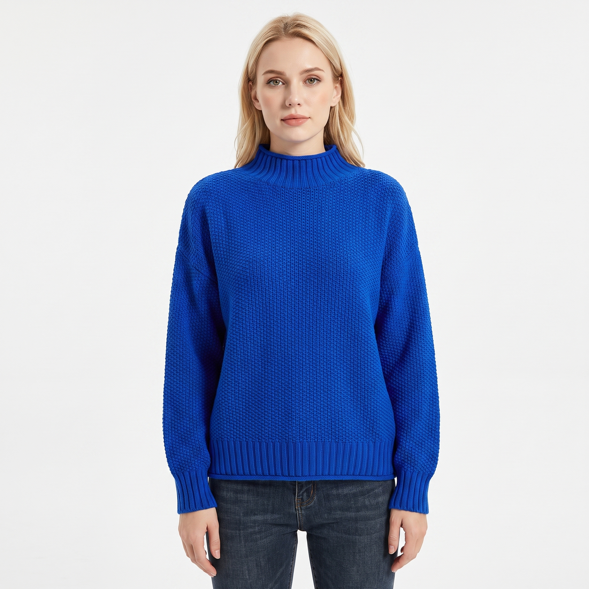 Women's Textured Knit Winter Sweater Oversized Mock-Neck Pullover