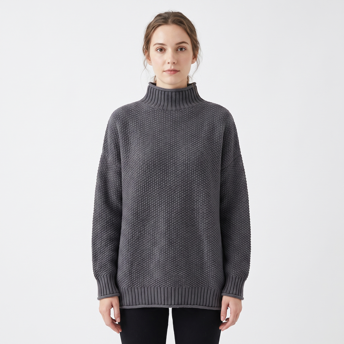 Women's Textured Knit Winter Sweater Oversized Mock-Neck Pullover