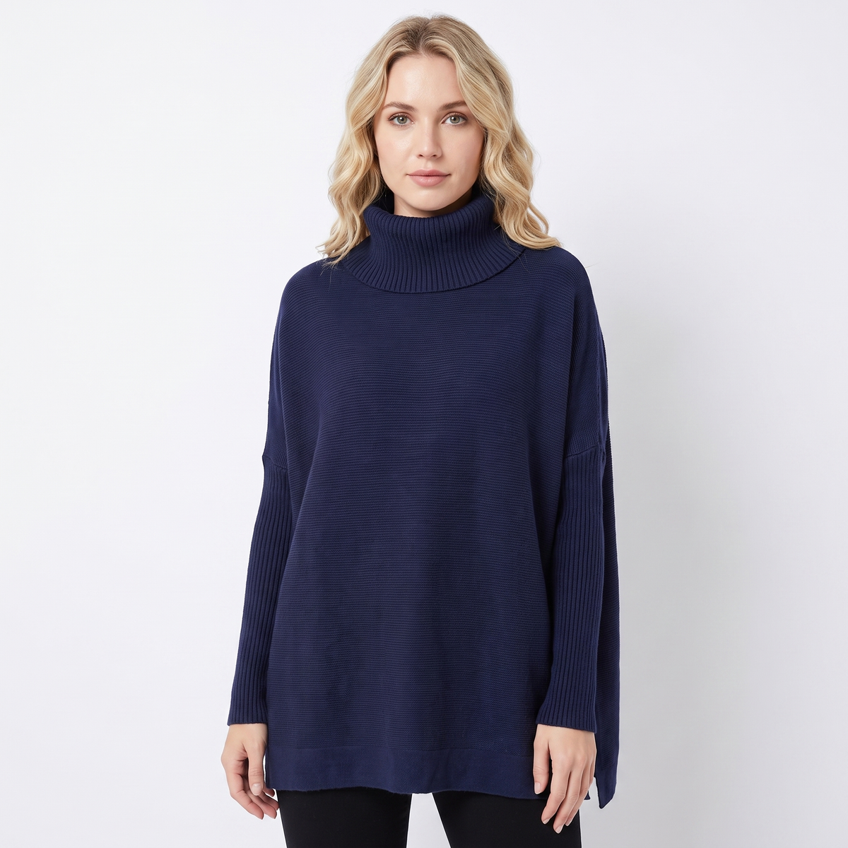 Women's Oversized Turtleneck Winter Sweater Long-Sleeve Side Slit Tunic
