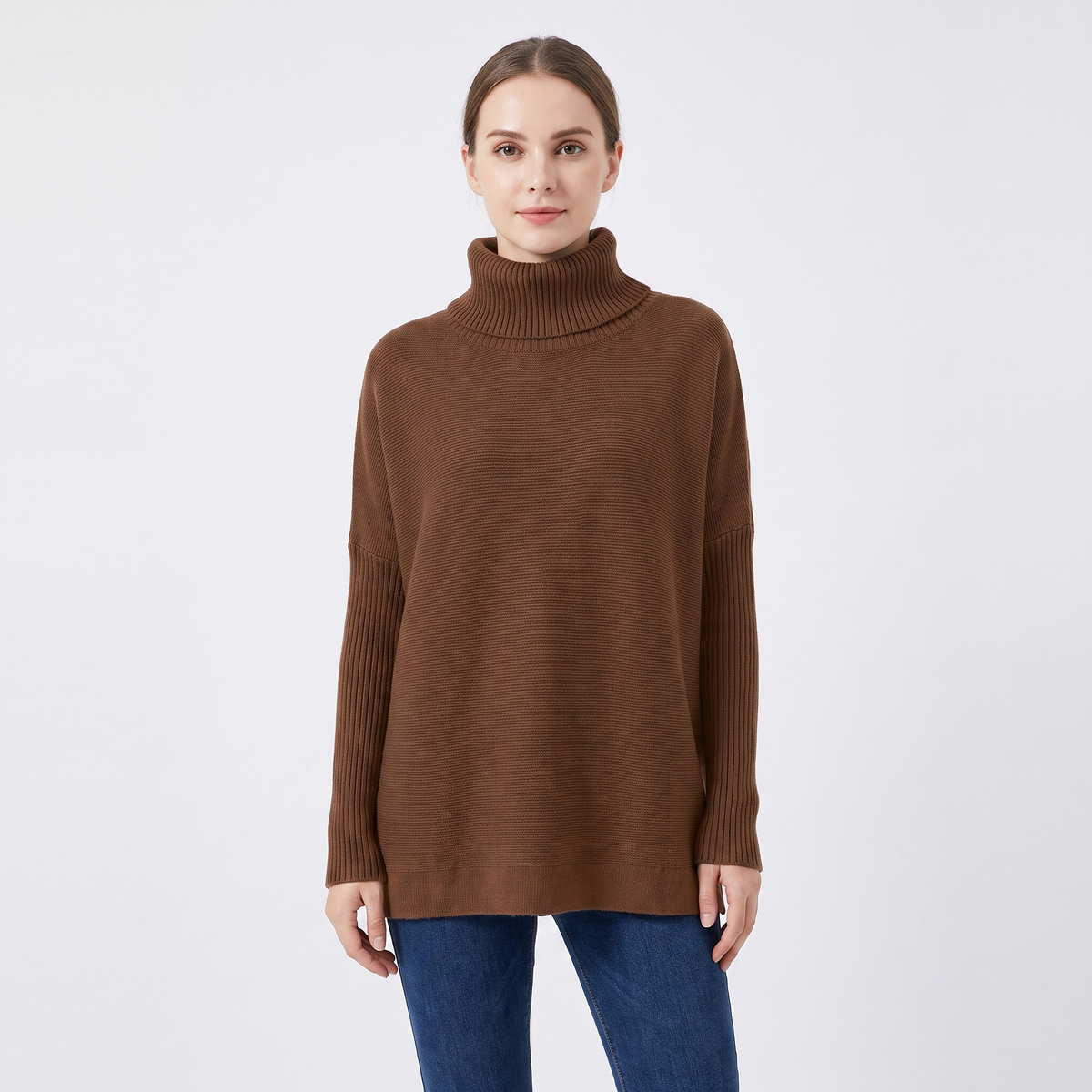Women's Oversized Turtleneck Winter Sweater Long-Sleeve Side Slit Tunic