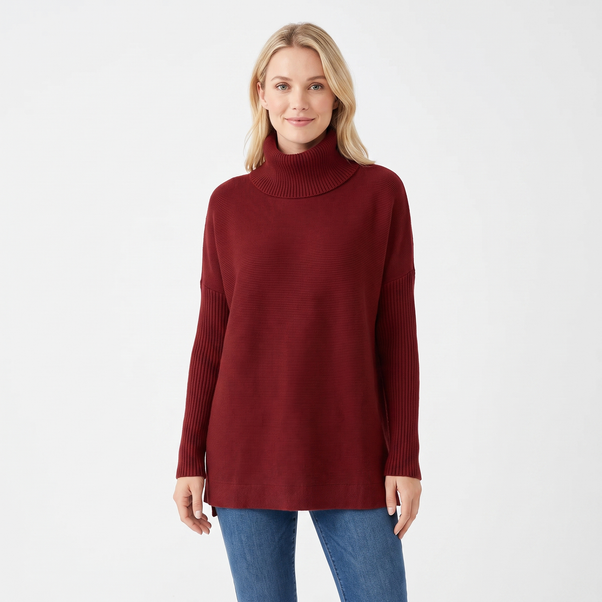 Women's Oversized Turtleneck Winter Sweater Long-Sleeve Side Slit Tunic