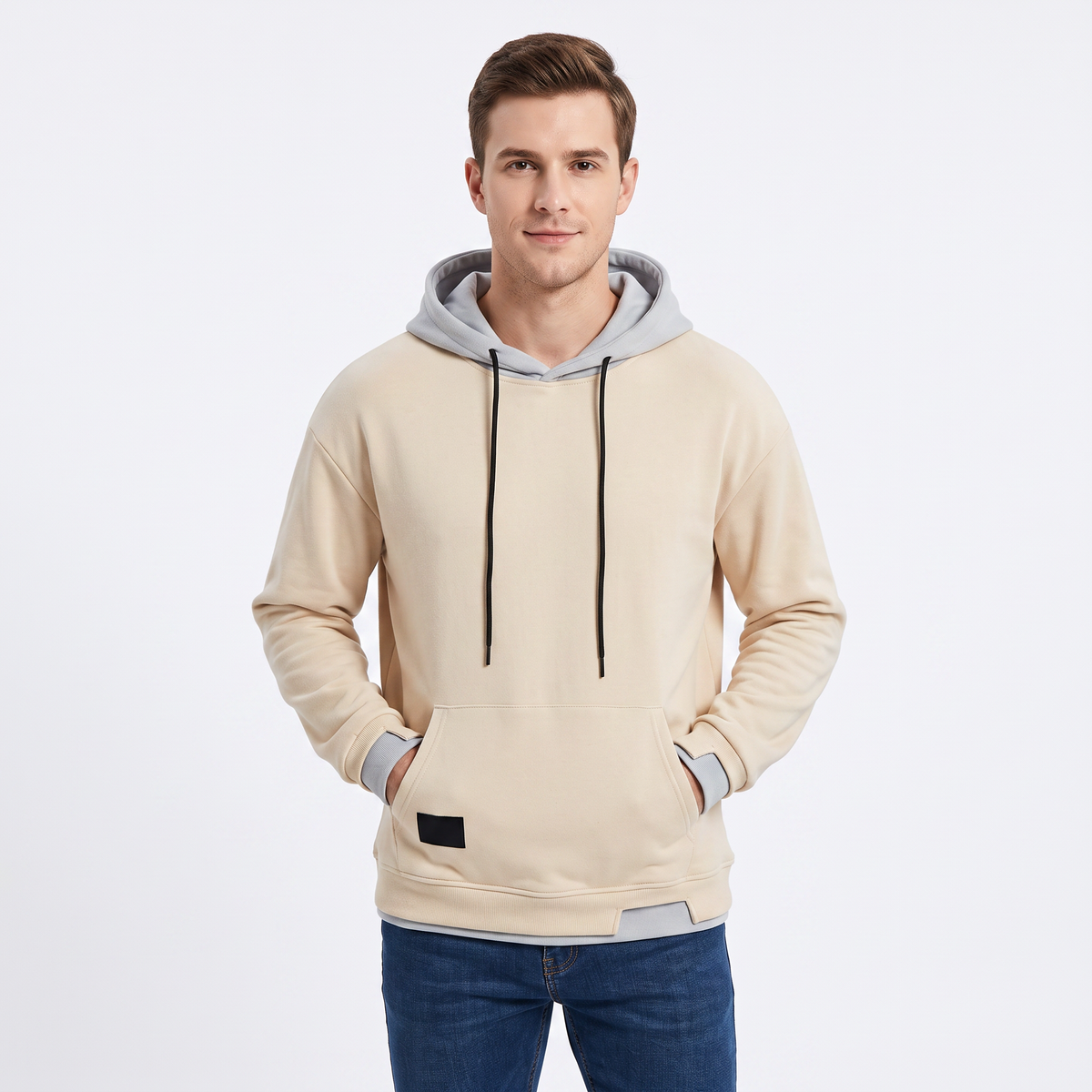Men's Colorblock Hoodie Oversized Fleece Pullover Winter Sweatshirt