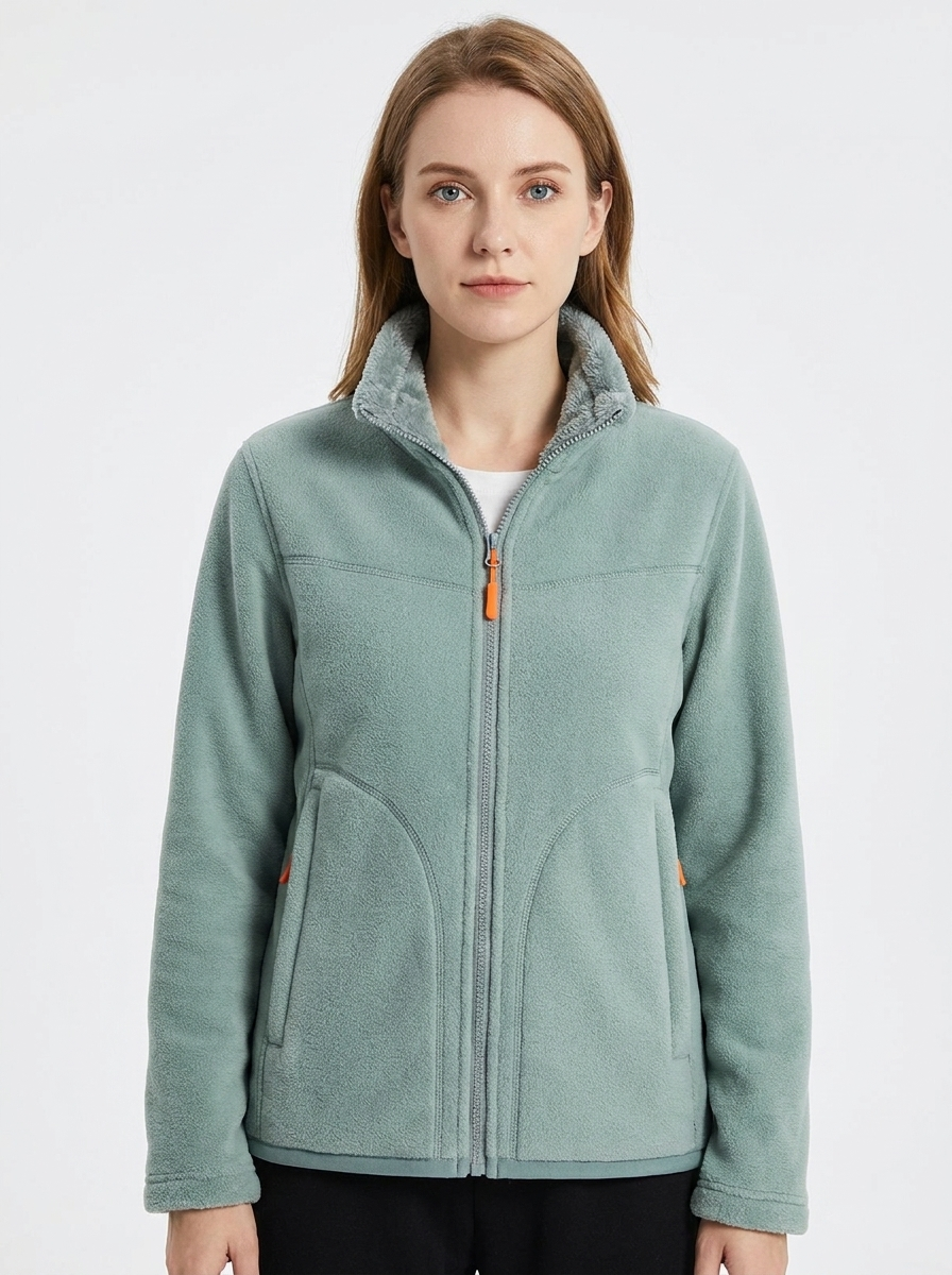 Women's Fleece Jacket Sherpa-Lined Stand Collar Zip-Up Winter Coat