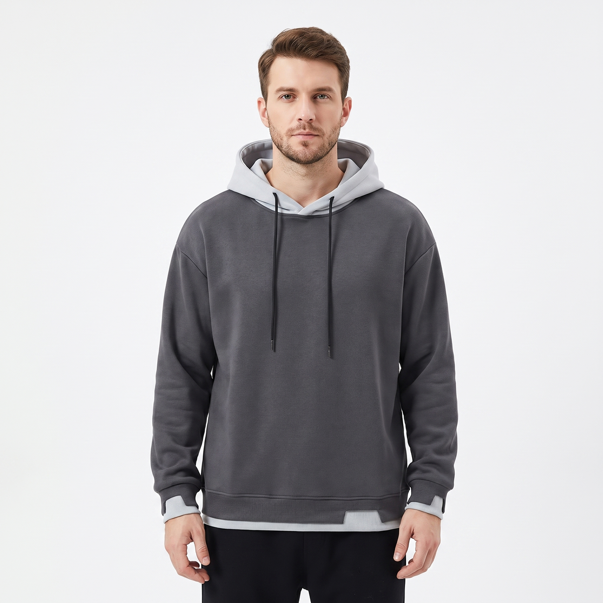 Men's Colorblock Hoodie Oversized Fleece Pullover Winter Sweatshirt