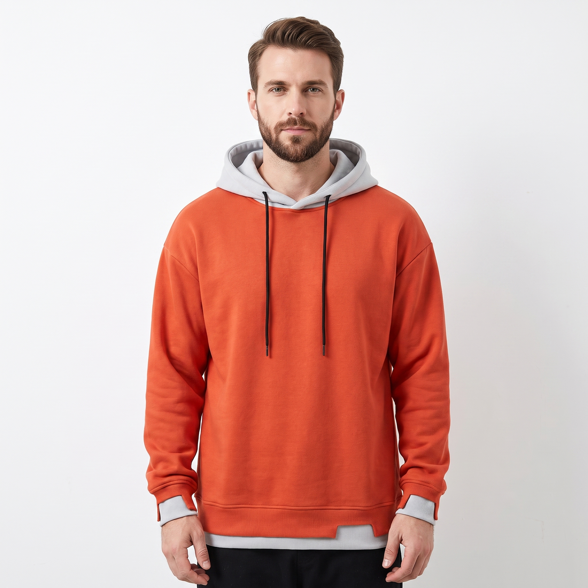 Men's Colorblock Hoodie Oversized Fleece Pullover Winter Sweatshirt