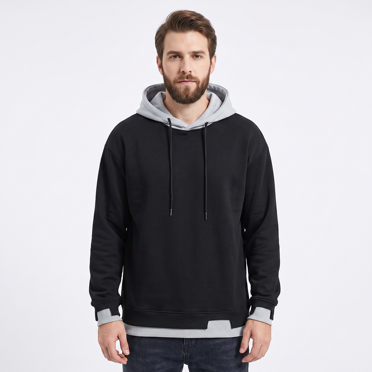 Men's Colorblock Hoodie Oversized Fleece Pullover Winter Sweatshirt