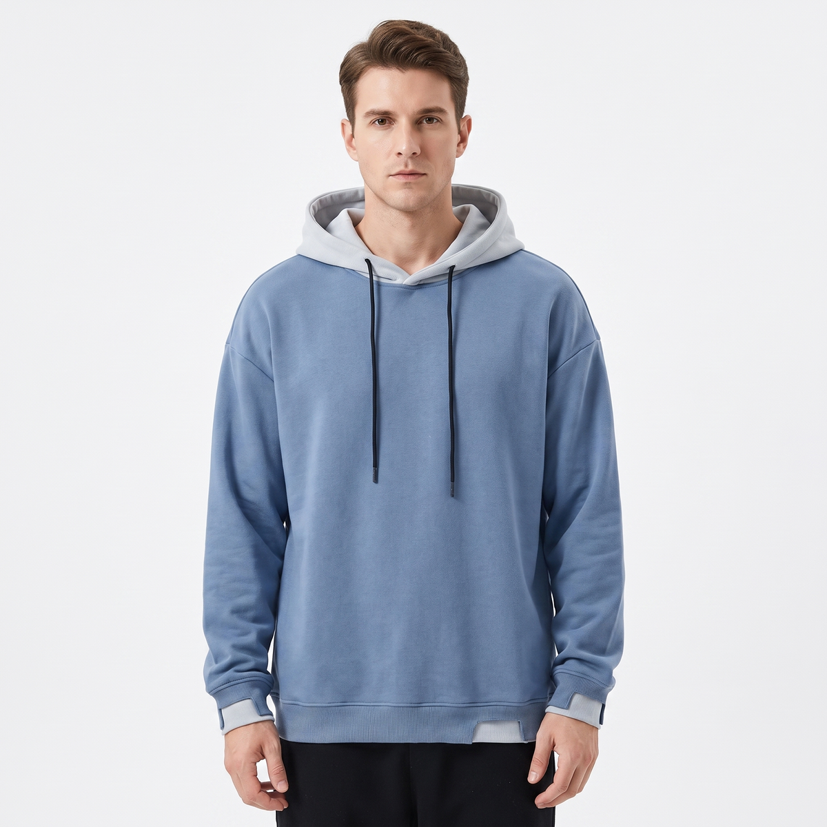 Men's Colorblock Hoodie Oversized Fleece Pullover Winter Sweatshirt