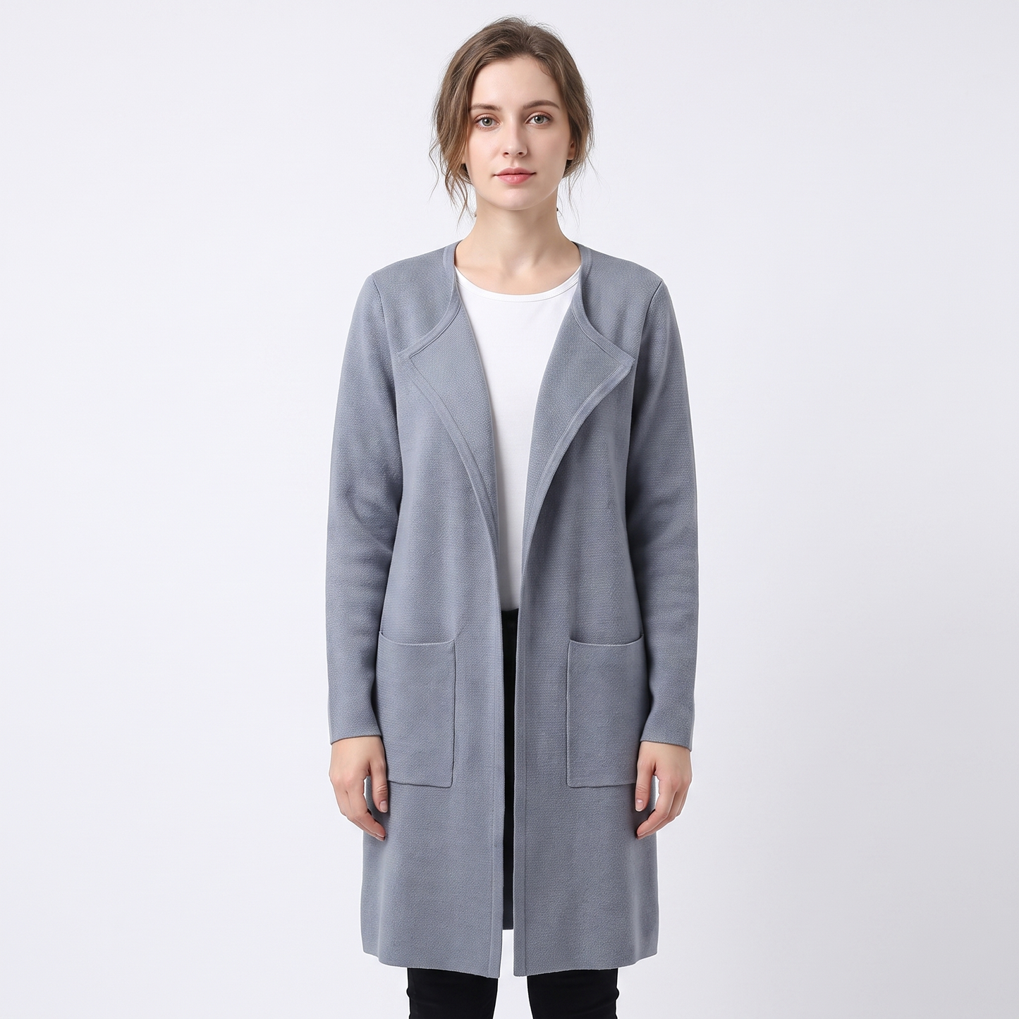 Women's Longline Open Front Cardigan Knit Coat With Pockets
