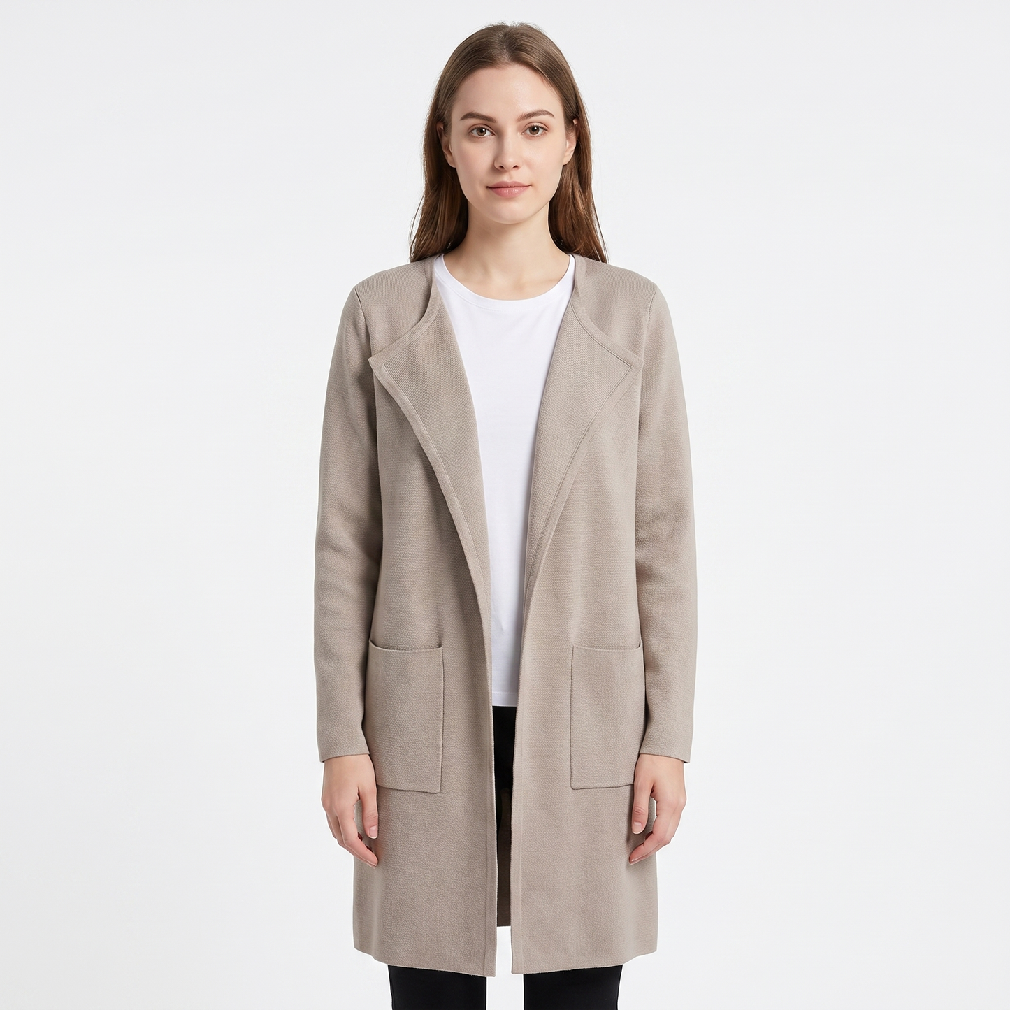 Women's Longline Open Front Cardigan Knit Coat With Pockets