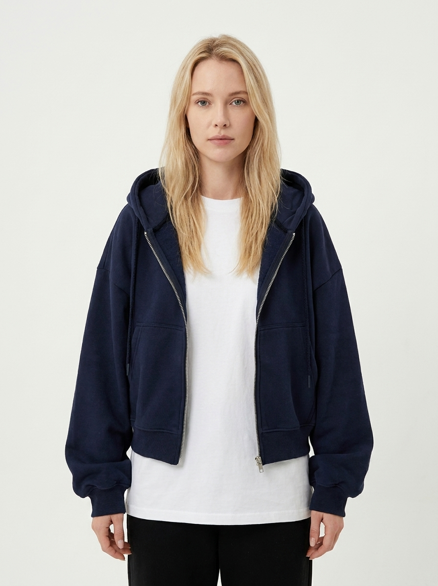 Women's Zip-Up Hoodie Cropped Oversized Fleece Winter Sweatshirt