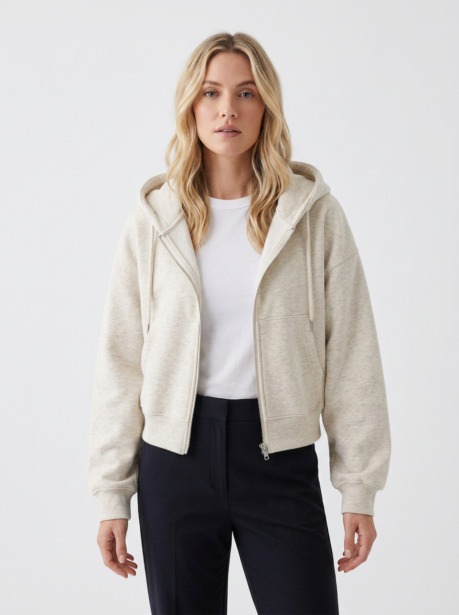 Women's Zip-Up Hoodie Cropped Oversized Fleece Winter Sweatshirt
