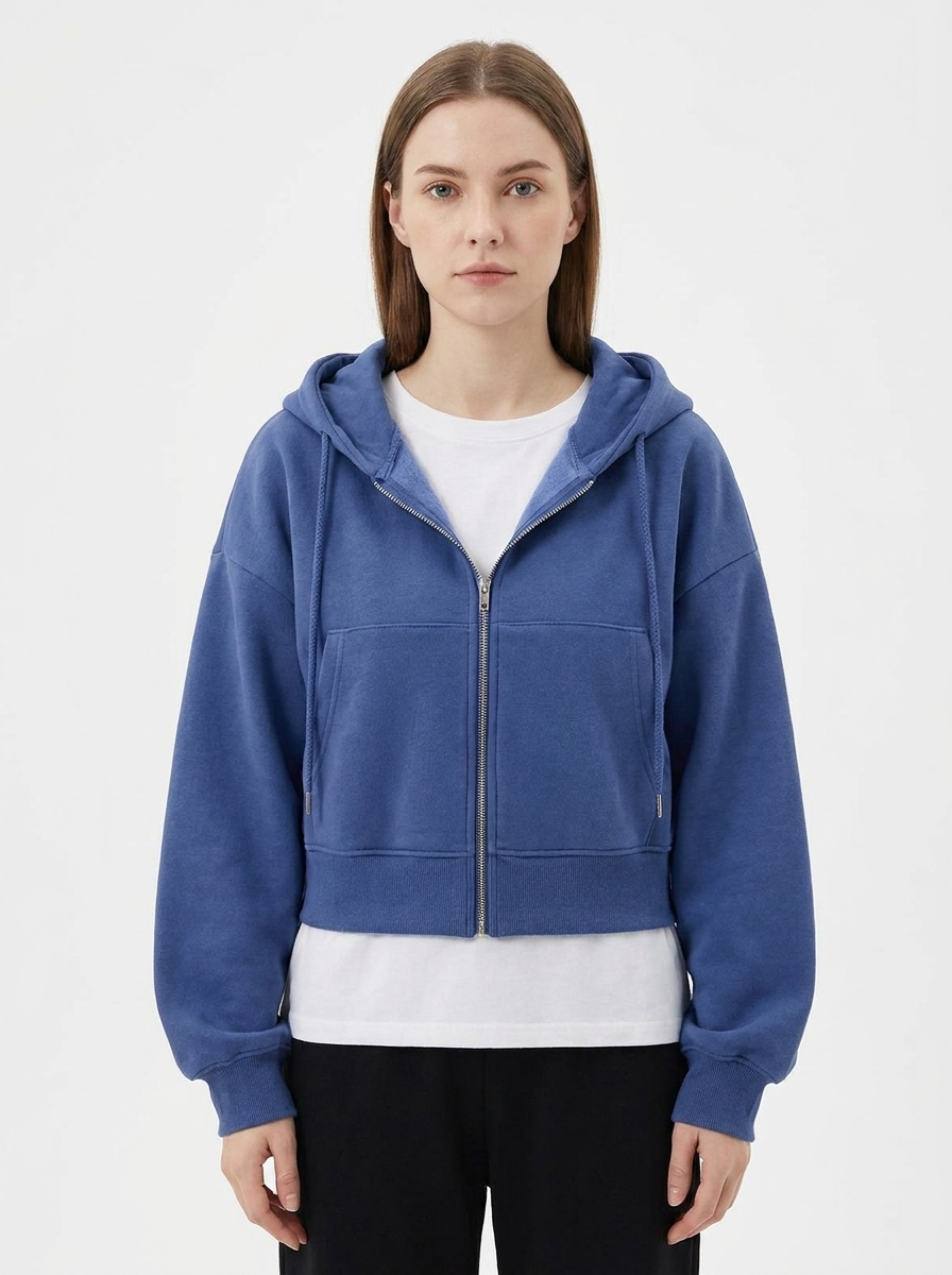 Women's Zip-Up Hoodie Cropped Oversized Fleece Winter Sweatshirt