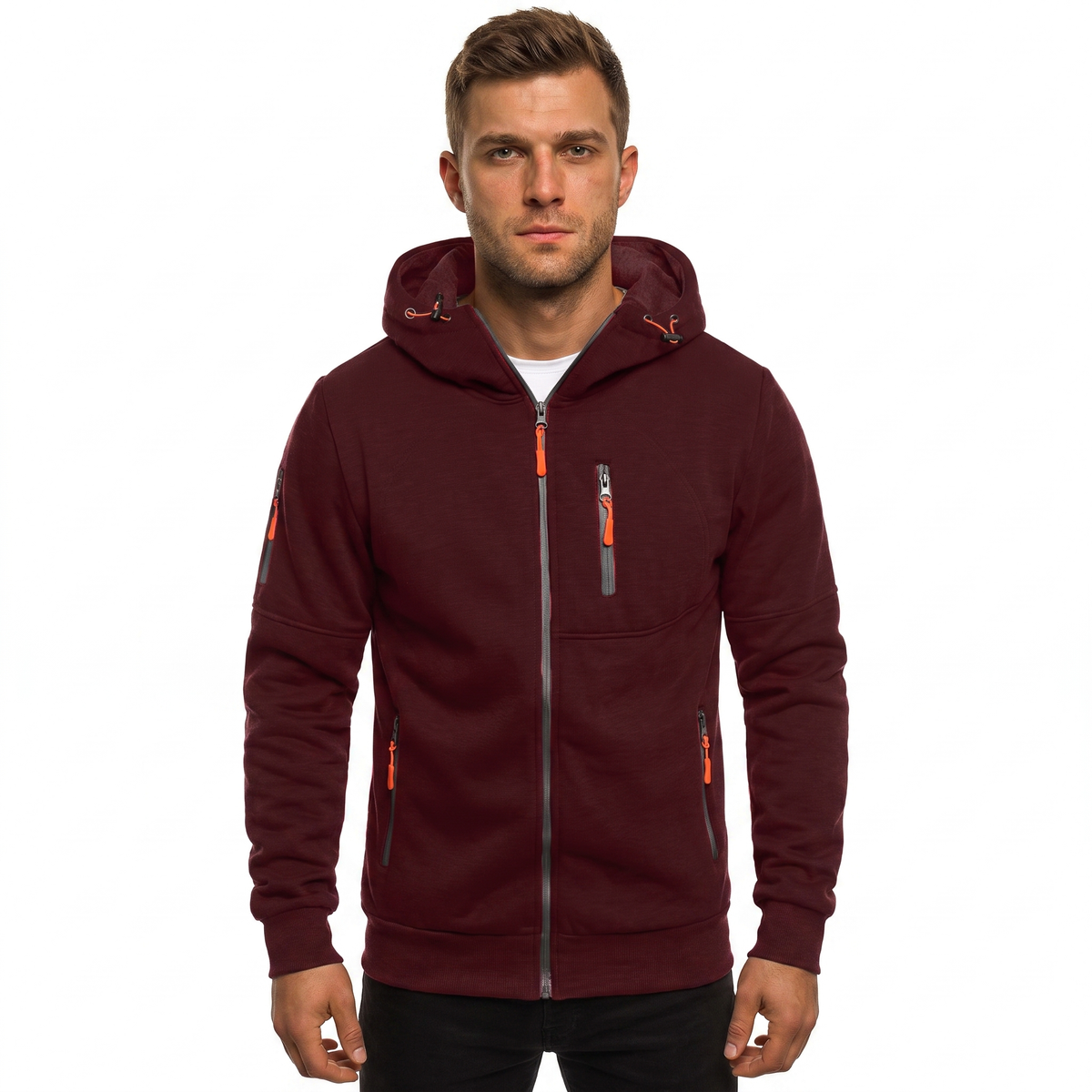 Men's Zip-Up Hoodie Multi Pocket Fleece Athletic Sweatshirt Winter Jacket