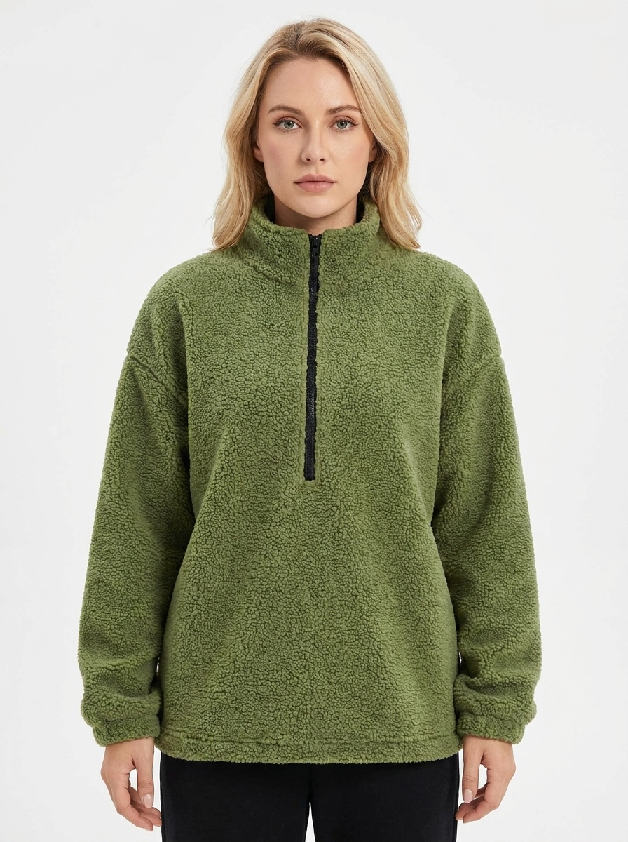 Women's Sherpa Fleece Pullover Quarter-Zip Oversized Winter Sweatshirt