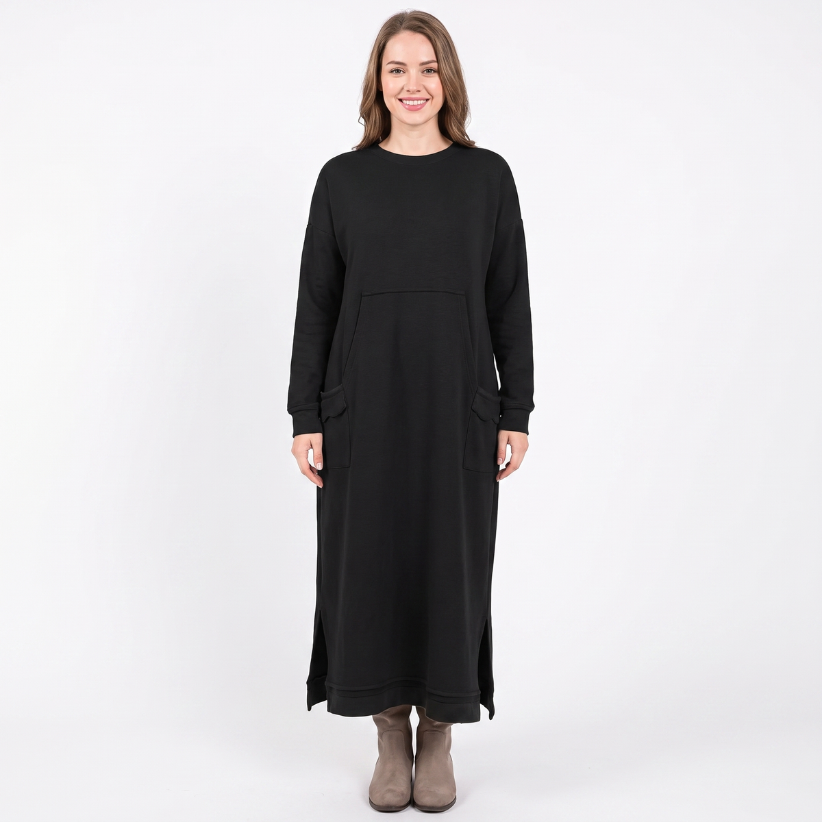 Women's Maxi Hoodie Long-Sleeve Fleece Sweatshirt Winter Dress
