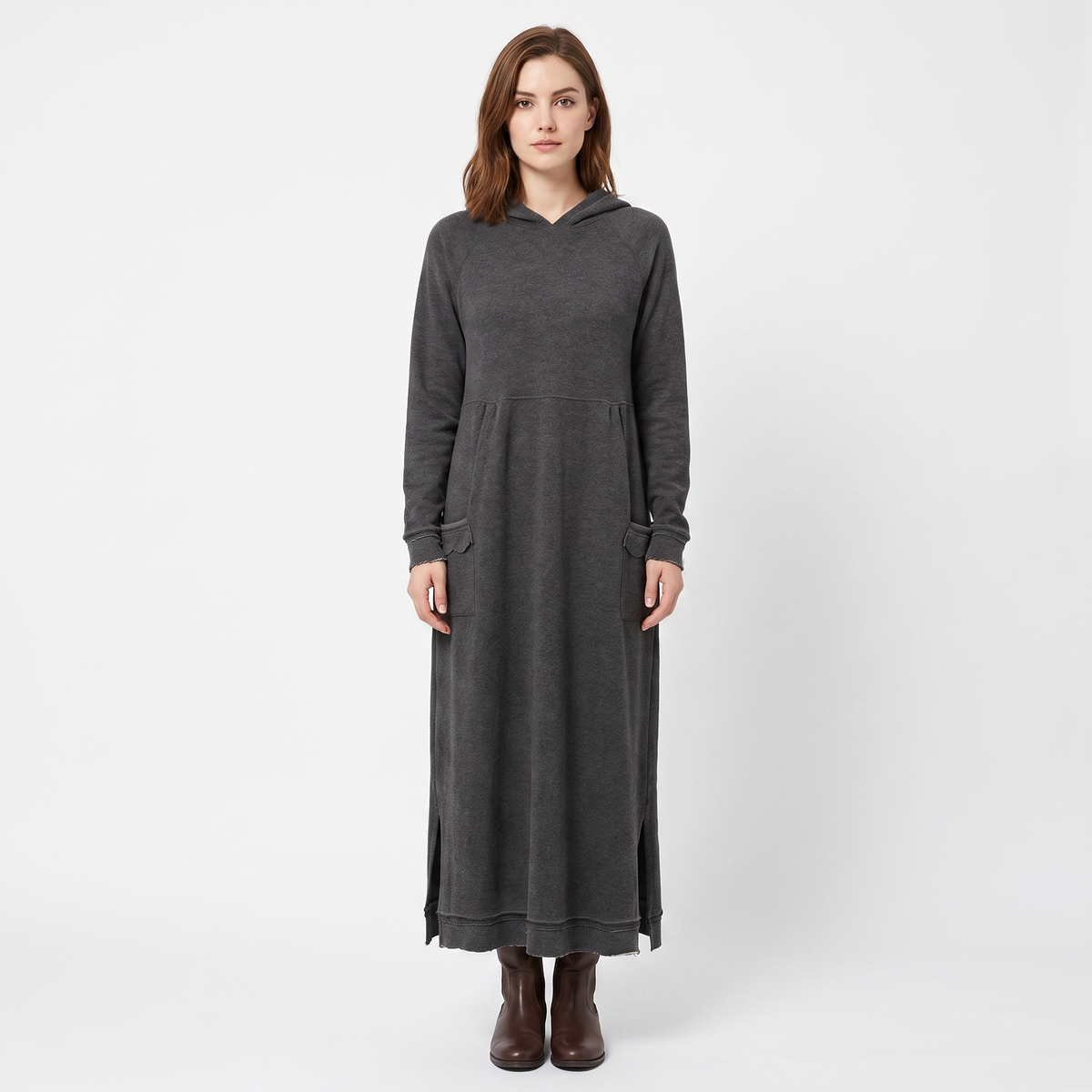 Women's Maxi Hoodie Long-Sleeve Fleece Sweatshirt Winter Dress