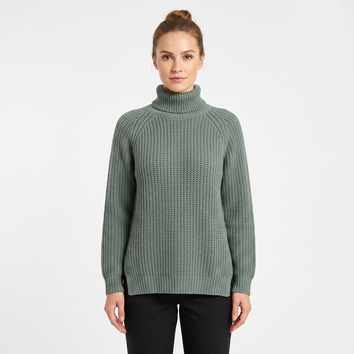 Women's Chunky Turtleneck Sweater Balloon Sleeve Ribbed Knit Pullover