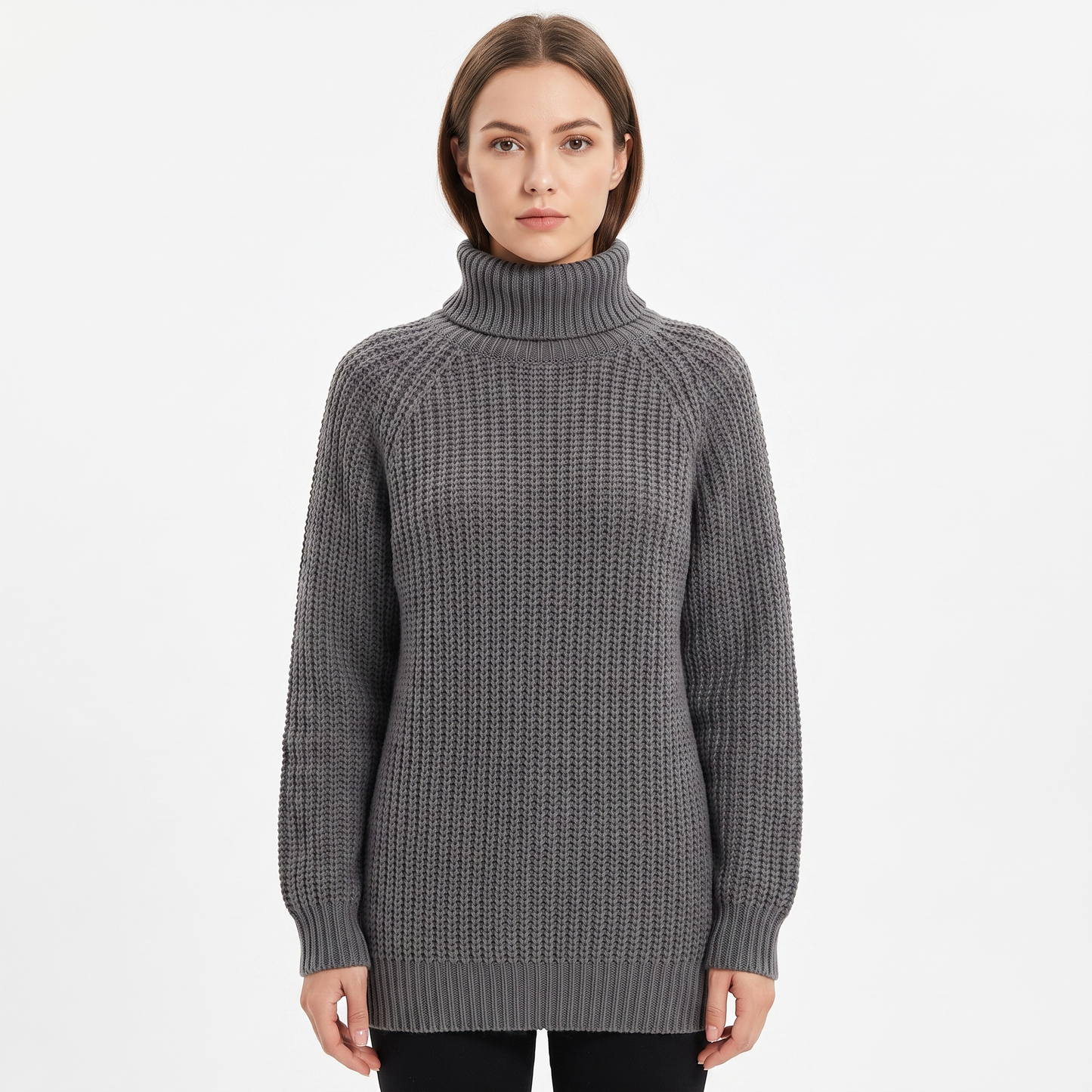 Women's Chunky Turtleneck Sweater Balloon Sleeve Ribbed Knit Pullover