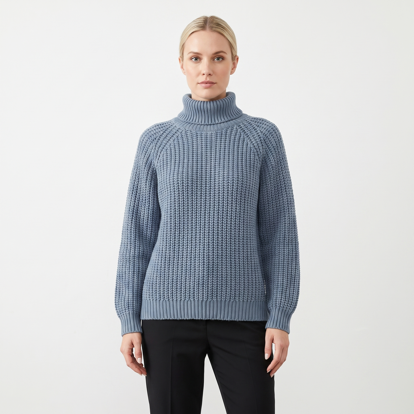 Women's Chunky Turtleneck Sweater Balloon Sleeve Ribbed Knit Pullover