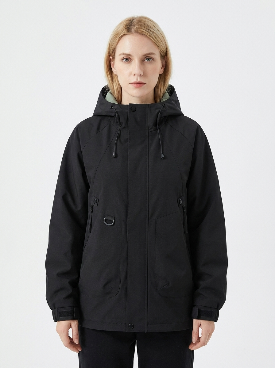 Women's Windbreaker Jacket Hooded Zip-Up Utility Outdoor Winter Coat