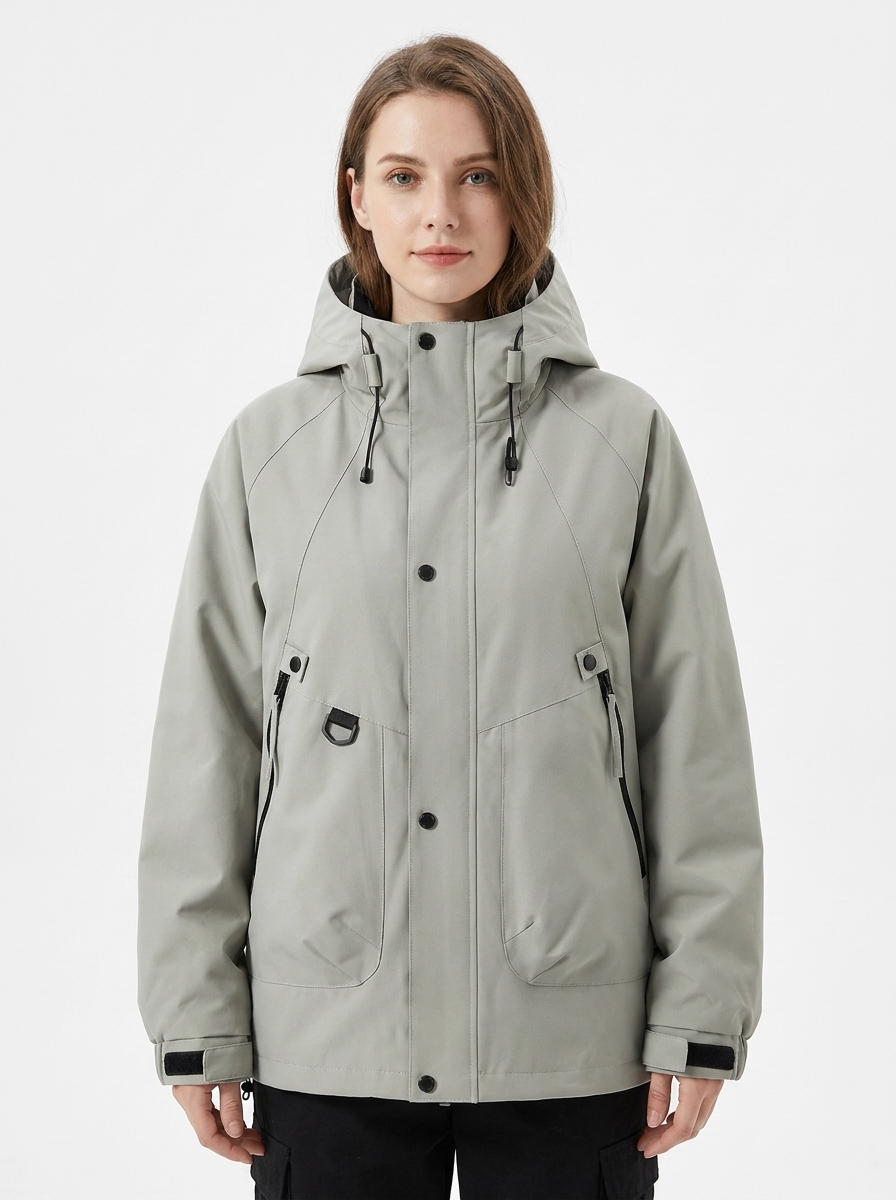 Women's Windbreaker Jacket Hooded Zip-Up Utility Outdoor Winter Coat