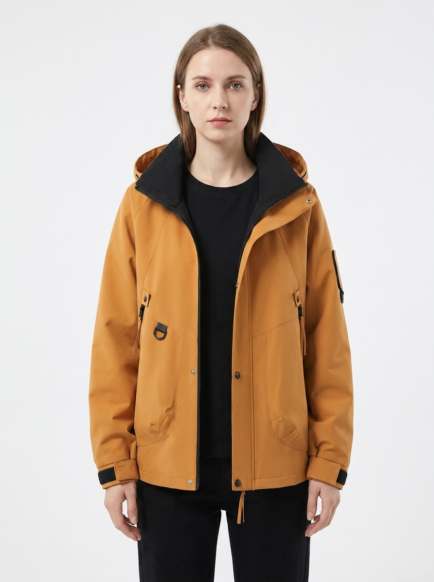 Women's Windbreaker Jacket Hooded Zip-Up Utility Outdoor Winter Coat