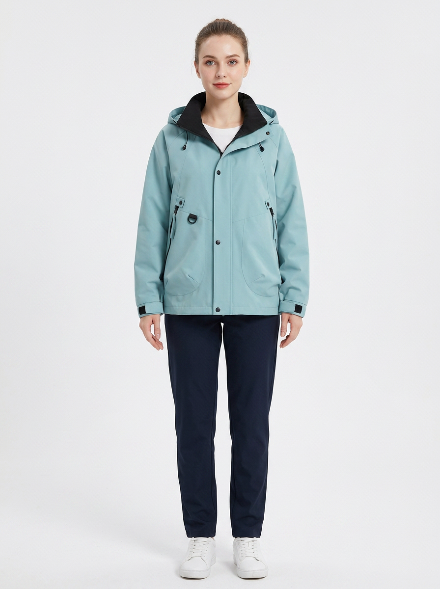 Women's Windbreaker Jacket Hooded Zip-Up Utility Outdoor Winter Coat