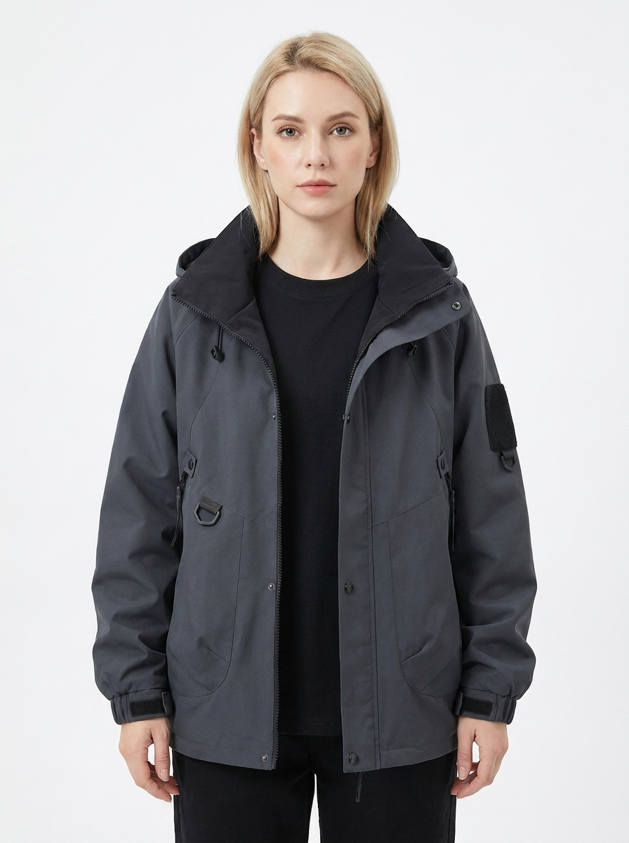 Women's Windbreaker Jacket Hooded Zip-Up Utility Outdoor Winter Coat