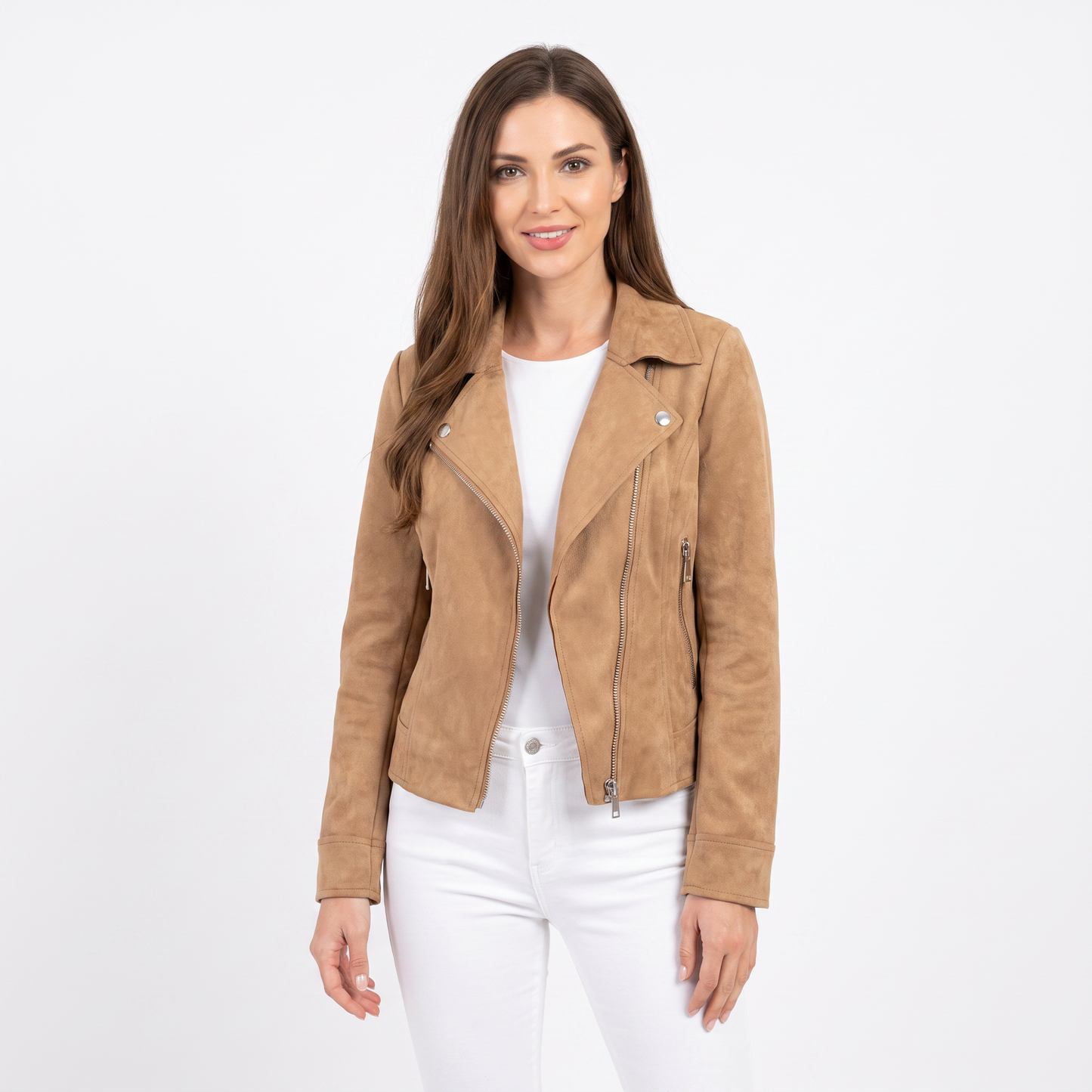 Women's Suede Moto Jacket Cropped Asymmetric Zip Biker Jacket  Display Title: Elara | Suede Moto Jacket