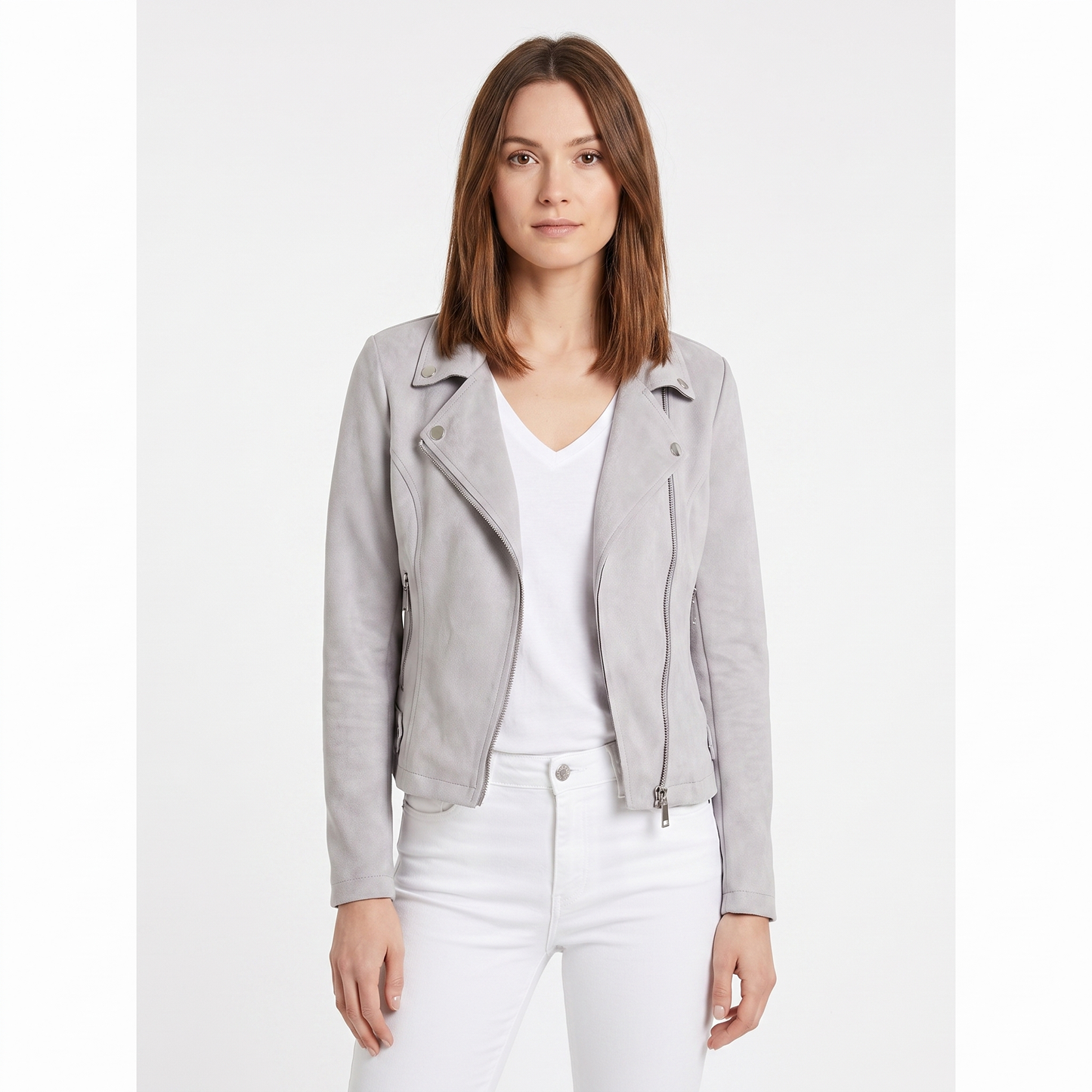 Women's Suede Moto Jacket Cropped Asymmetric Zip Biker Jacket  Display Title: Elara | Suede Moto Jacket