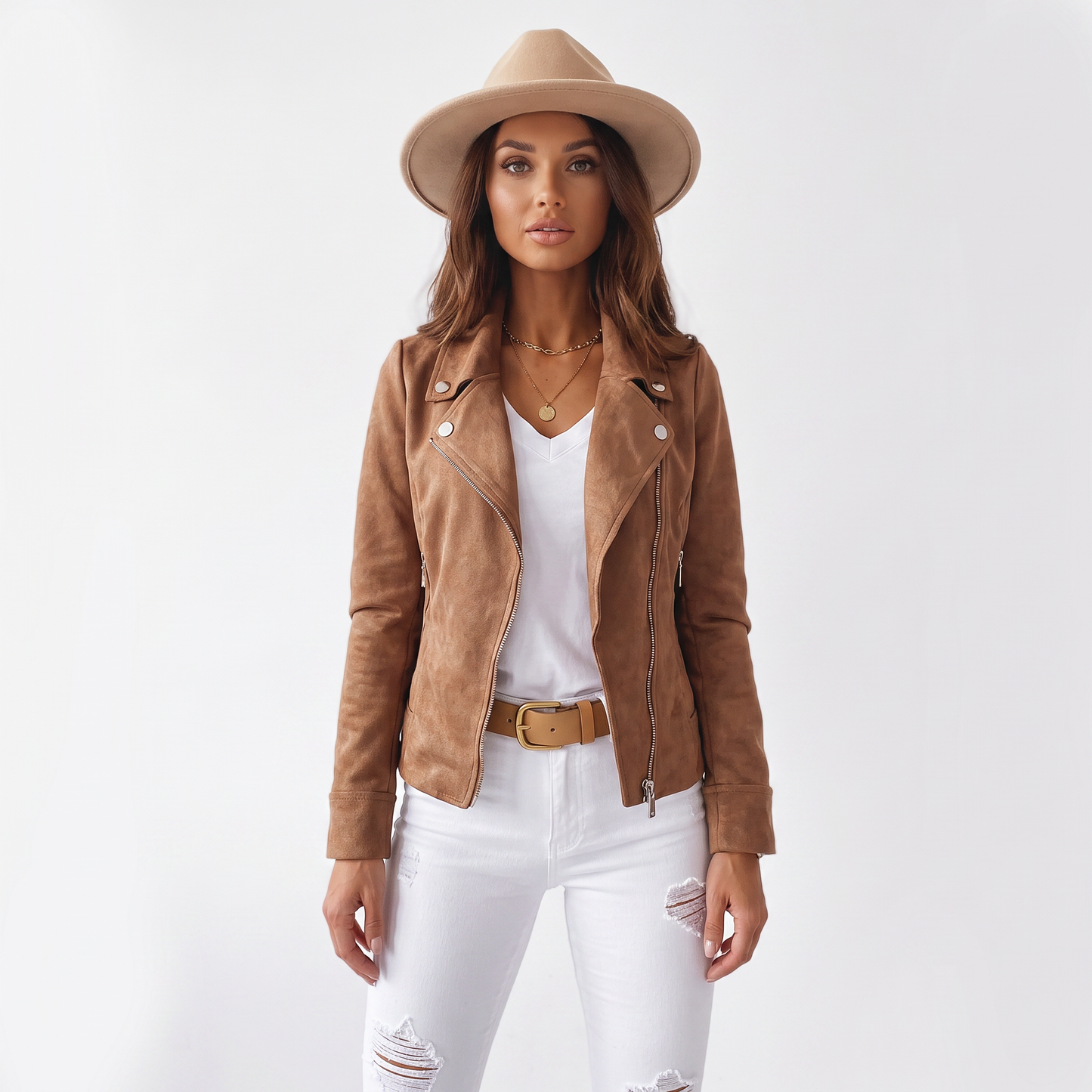 Women's Suede Moto Jacket Cropped Asymmetric Zip Biker Jacket  Display Title: Elara | Suede Moto Jacket