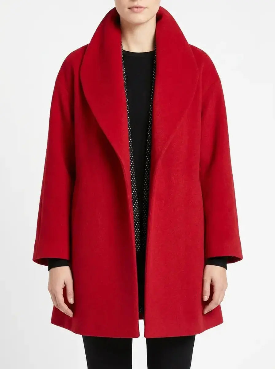 Women's Wool Blend Coat Oversized Collar Open-Front Midi Winter Jacket Oxford and Hill