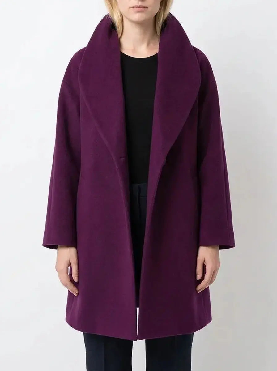 Women's Wool Blend Coat Oversized Collar Open-Front Midi Winter Jacket Oxford and Hill