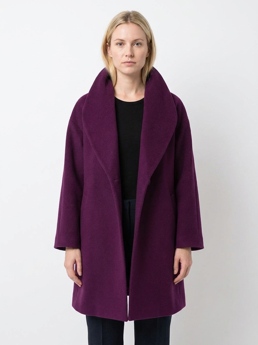 Women's Wool Blend Coat Oversized Collar Open-Front Midi Winter Jacket
