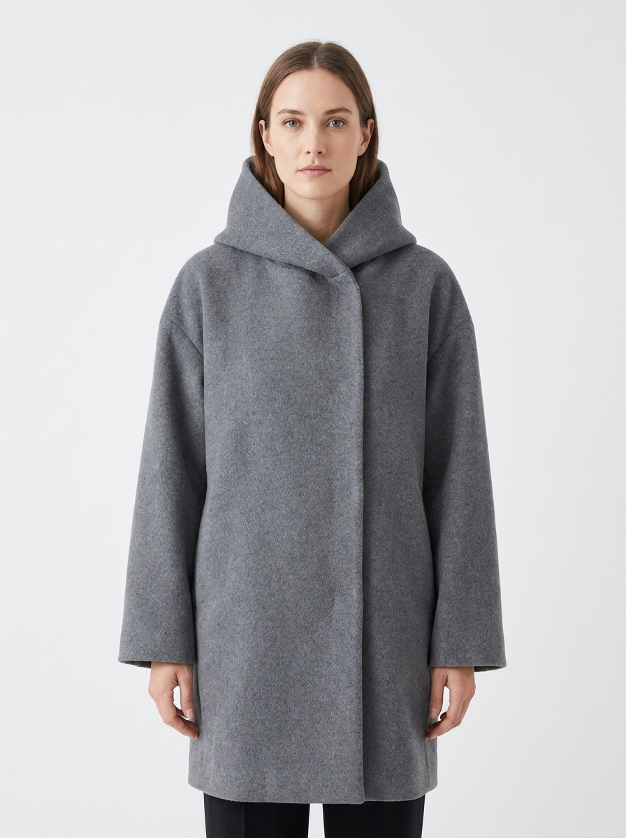 Women's Wool Blend Coat Oversized Collar Open-Front Midi Winter Jacket