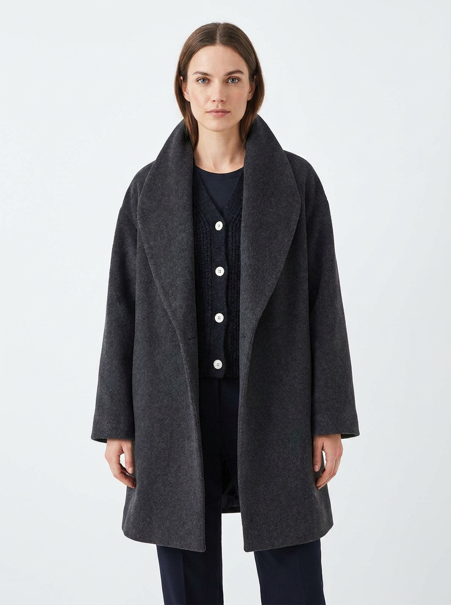 Women's Wool Blend Coat Oversized Collar Open-Front Midi Winter Jacket