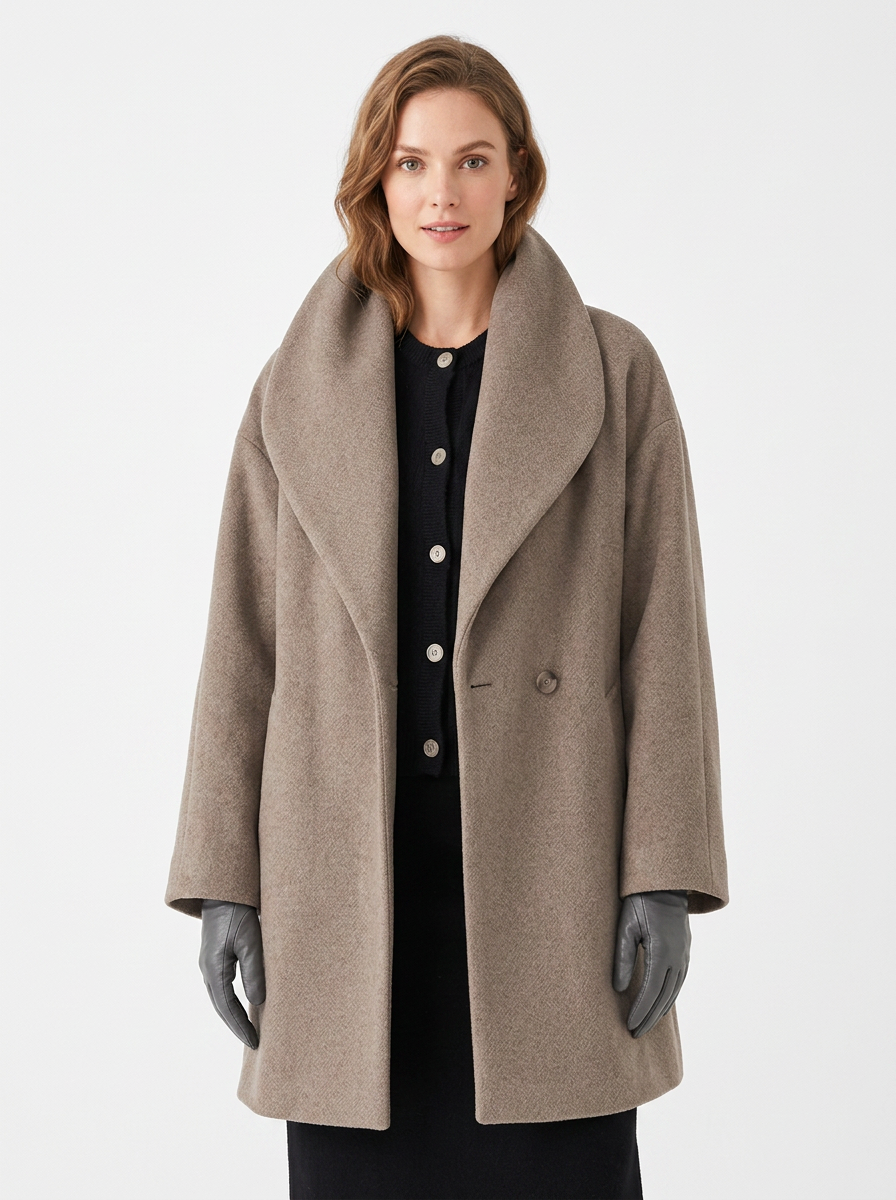 Women's Wool Blend Coat Oversized Collar Open-Front Midi Winter Jacket