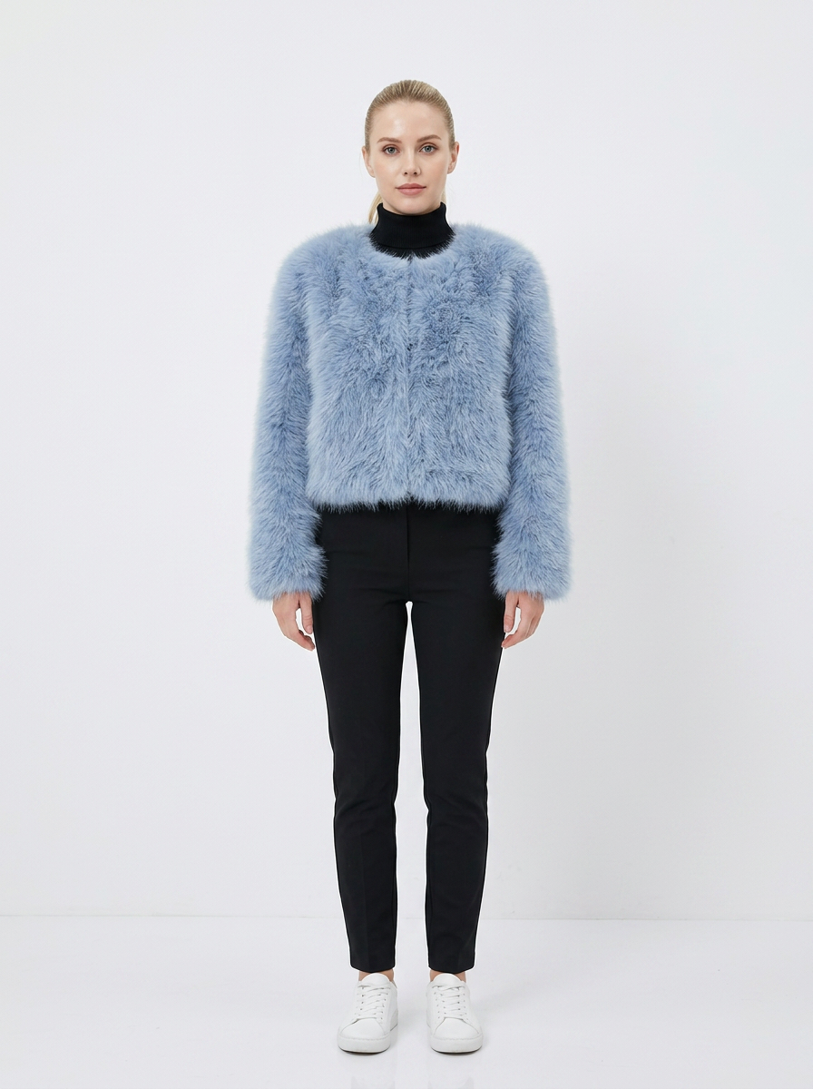 Women's Faux Fur Jacket Cropped Collarless Open-Front Coat