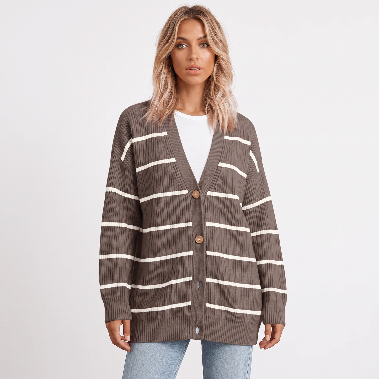 Women's Oversized Cardigan Ribbed Knit Button Front Sweater