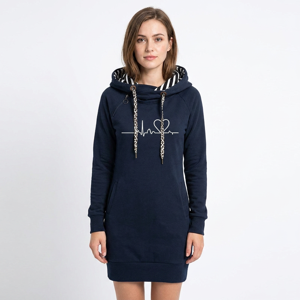 Women's Hoodie Dress Graphic Print Drawstring Fitted Winter Sweatshirt