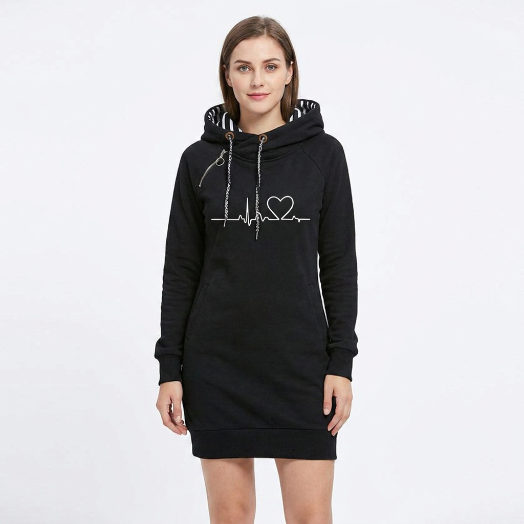 Women's Hoodie Dress Graphic Print Drawstring Fitted Winter Sweatshirt