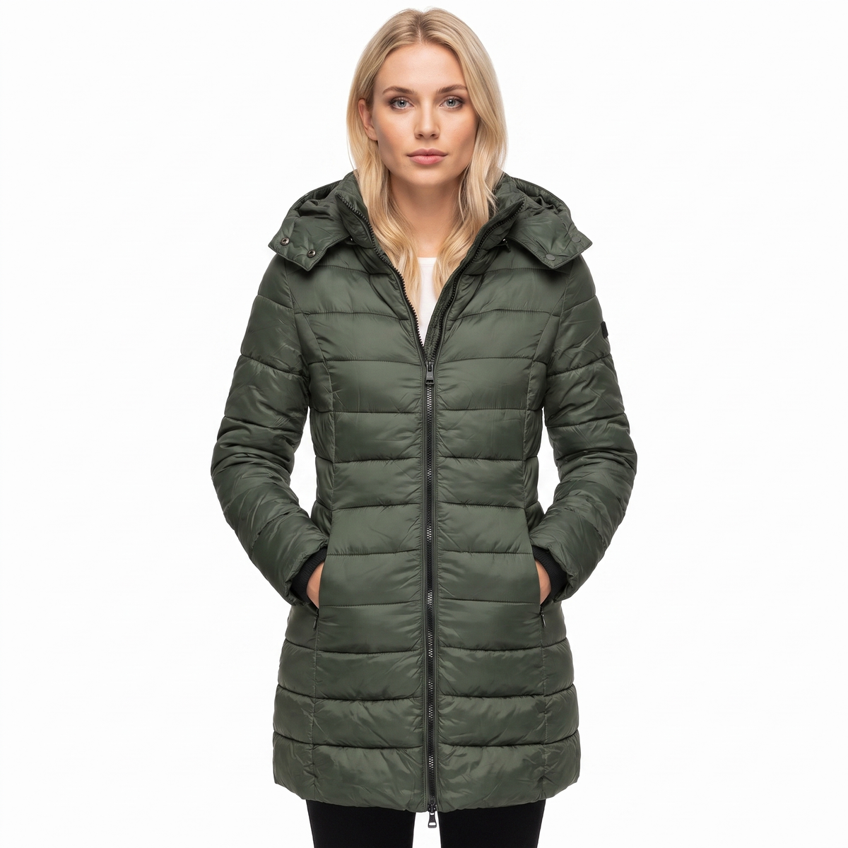 Women's Longline Quilted Puffer Coat Hooded Padded Winter Jacket