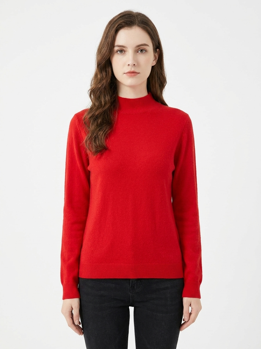 Women's Cashmere Mock Neck Sweater Slim-Fit Knit Pullover